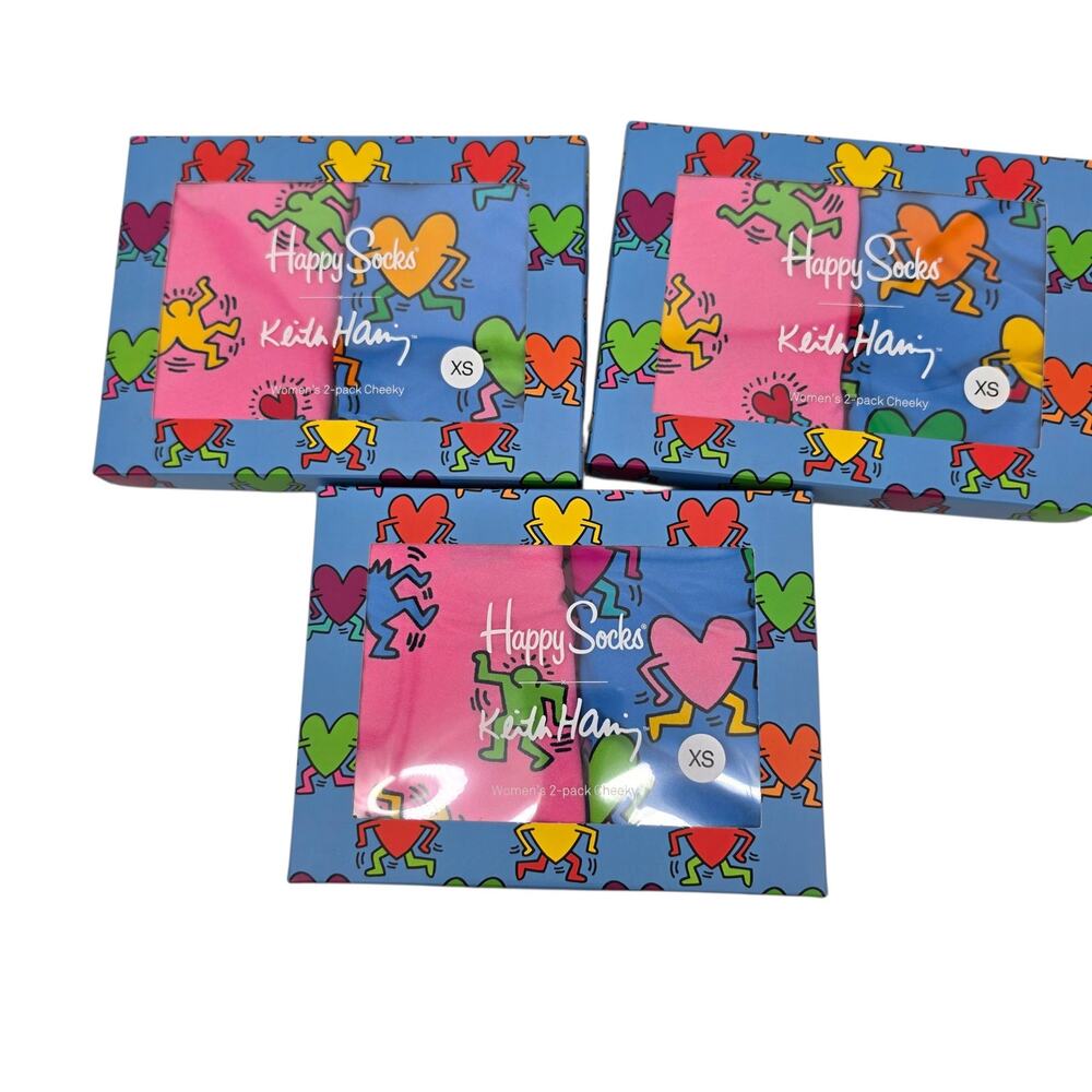 NIB Happy Socks X Keith Haring 2-Pack Cheeky Underwear 3 Box Sets Bundle Size XS